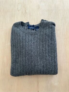Allen Solly Men's Dark Gray Cable-Knit Crewneck Sweater Men’s Large Cashmere